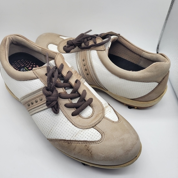 Shoes - ECCO Women's Hydromax Tan White Golf Shoes Size 41 US 10 Round Toe